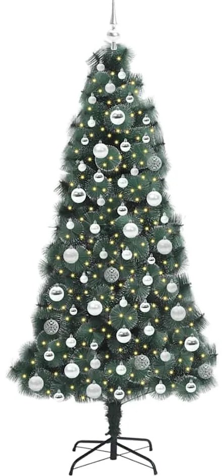 Műfenyő világítással és gömb készlettel Zöld 180 cm PET