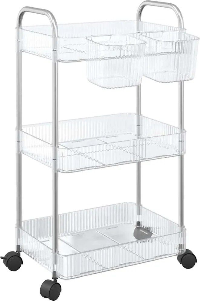 vidaXL tárolókocsi 3 szintes átlátszó 37x28x68 cm akril