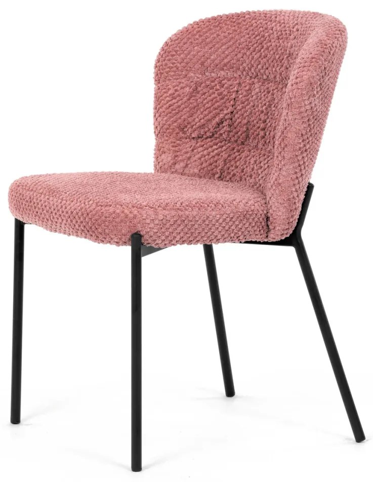 Scaun de sufragerie, material roz, picioare metalice negre