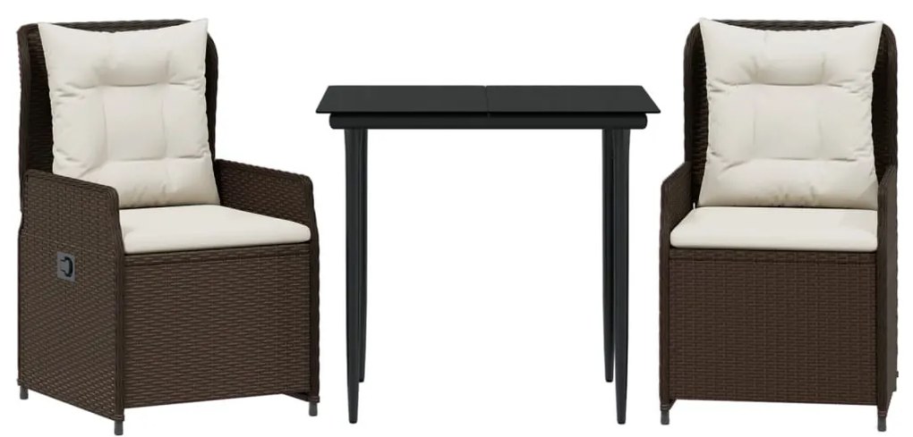 3 részes barna polyrattan kerti étkezőgarnitúra párnával