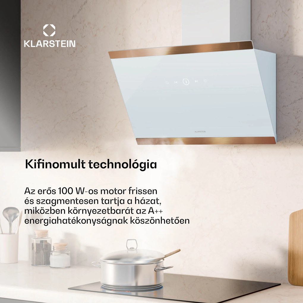 Klarstein FlashLine 60 páraelszívó, A++, 524 m³/h, 3 szint, érintős, csendes, LED, elszívás/recirkuláció, 100 W