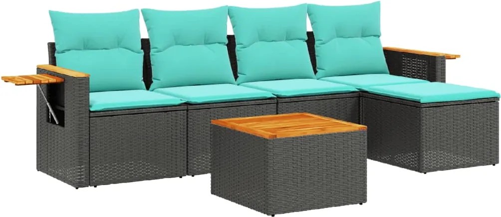 vidaXL 6 részes fekete polyrattan kerti ülőgarnitúra párnával