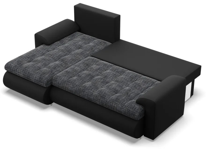 Tokio sarokkanapé, 2 ágyneműtartóval, fonott + műbőr, baloldali, szürke - fekete