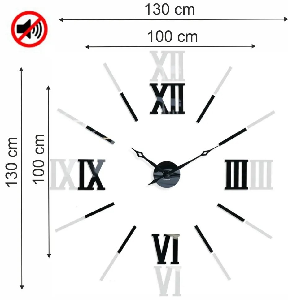 Elegáns fekete felragasztható falióra, 130cm