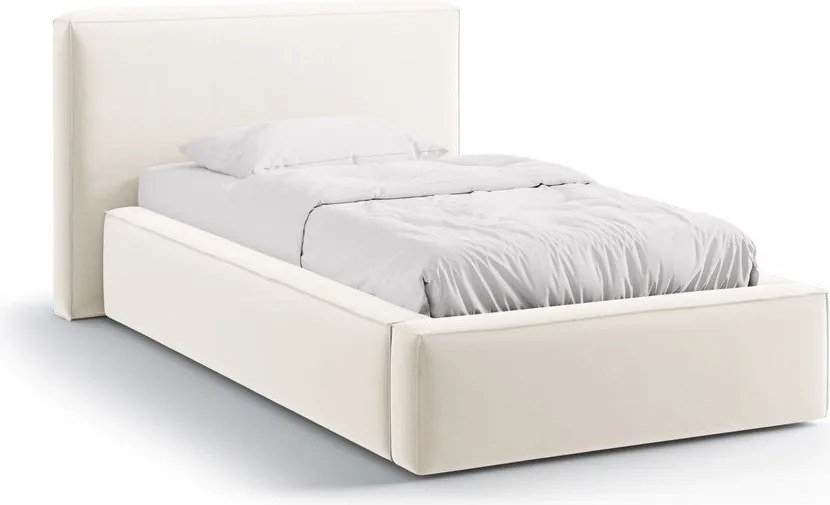 Krémszínű kárpitozott ágyneműtartós egyszemélyes ágy ágyráccsal 90x200 cm Jodie – Micadoni