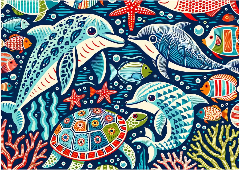 Kép – Rajzolt vízi állatok (70x50 cm)
