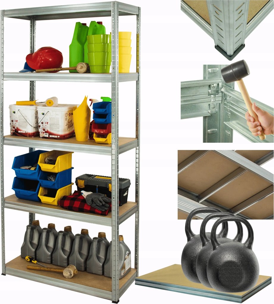 Tárolószekrény fém állvány horganyzott Helios 196x120x50cm 6Px350kg Erős