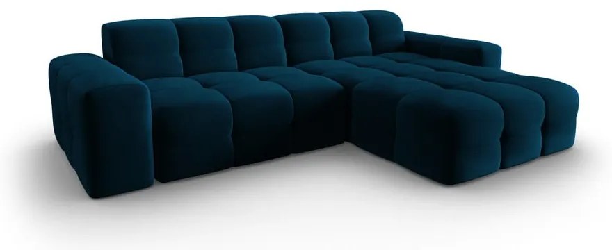 Sötétkék bársony sarokkanapé (jobb oldali) Kendal – Micadoni Home