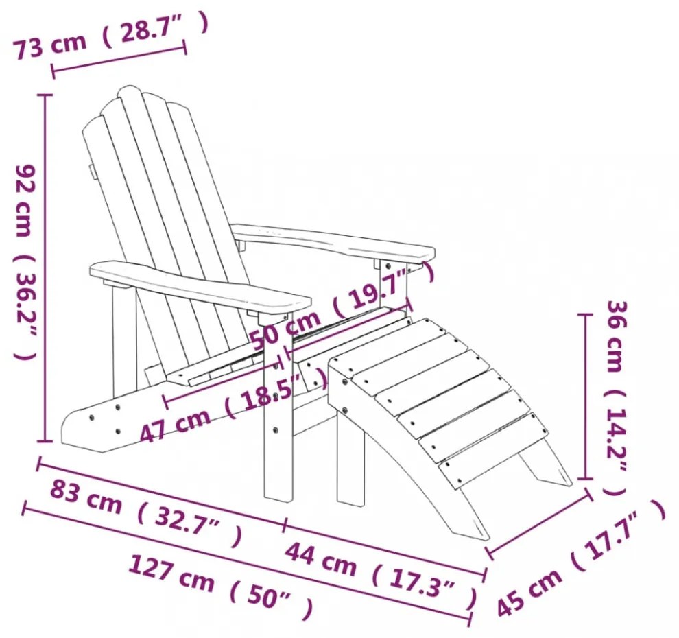 fehér HDPE kerti adirondack szék lábtartóval és asztallal