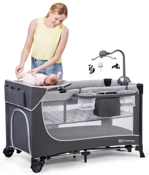 KINDERKRAFT - Utazó kiságy LEODY ezüst