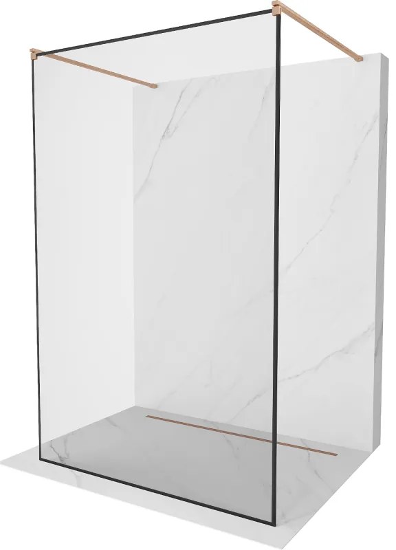 Mexen Kioto, Walk-In zuhany paraván 130 x 200 cm, 8 mm üveg fekete mintás, réz matt profil, 800-130-002-65-70