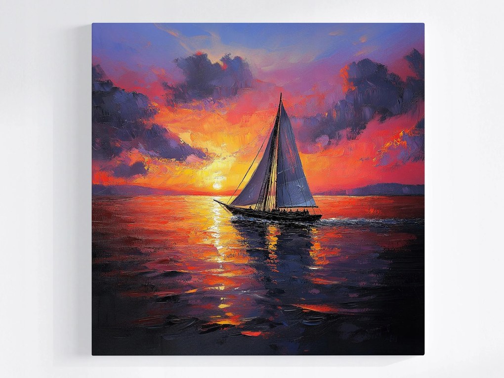Poszter Víz Tenger Hajó Vitorlás Yacht Naplemente 40x40