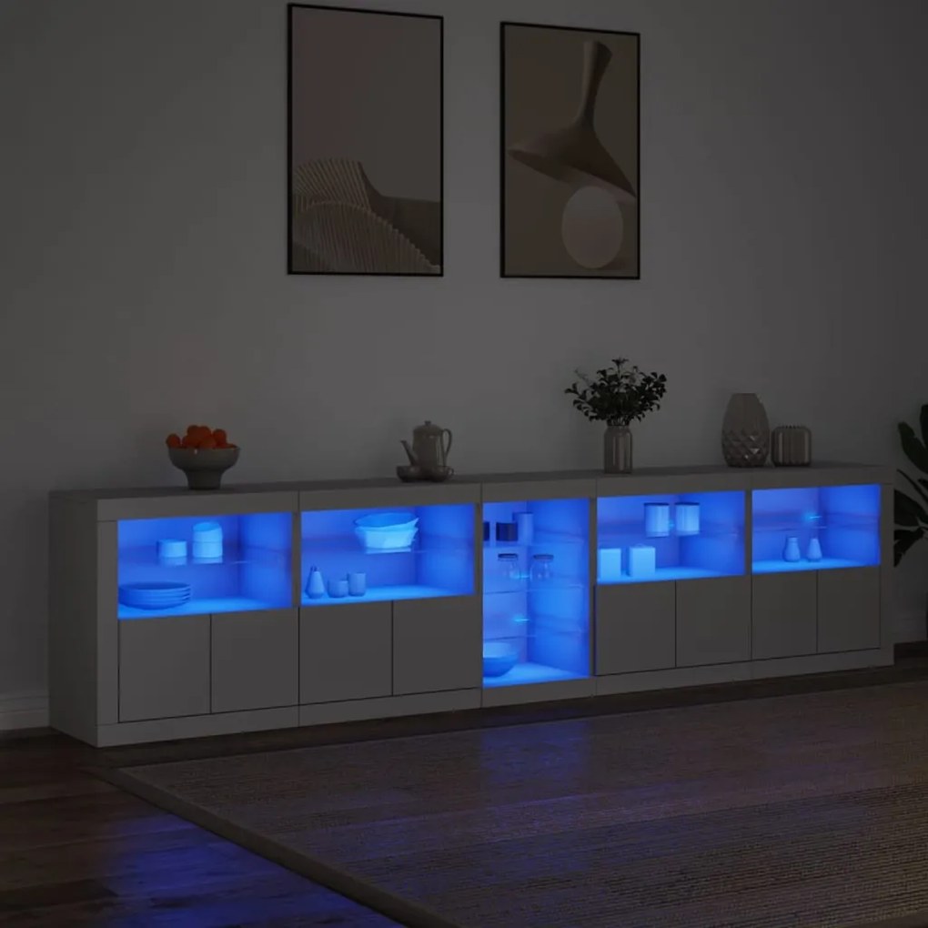 fehér tálalószekrény LED-világítással 283x37x67 cm