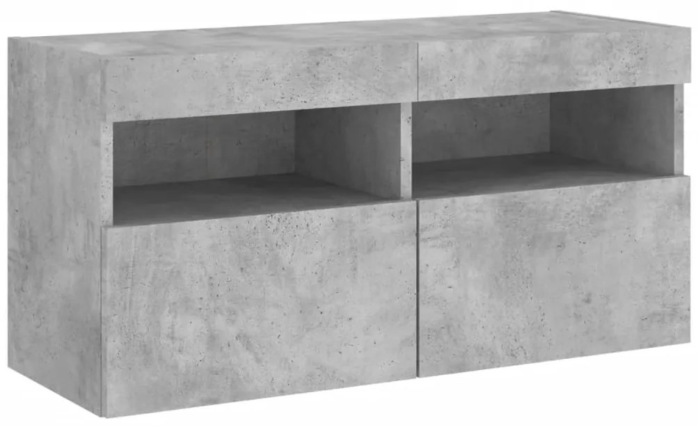 betonszürke falra szerelhető TV-szekrény LED-del 80x30x40 cm