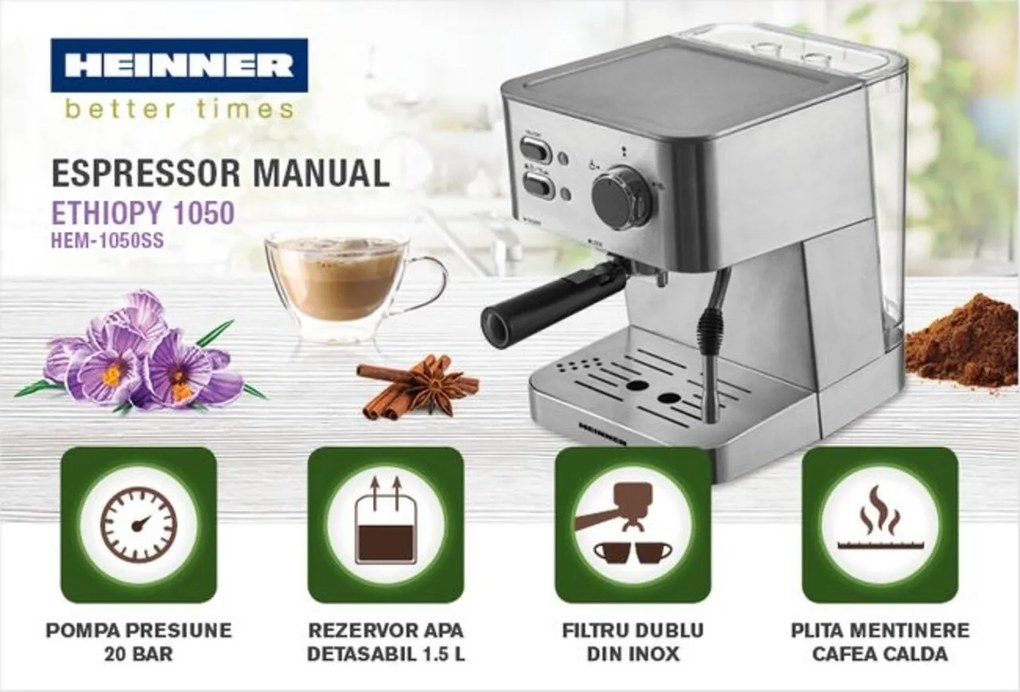Heinner Kávéfőző, 1050 W, 1.5 L, szürke