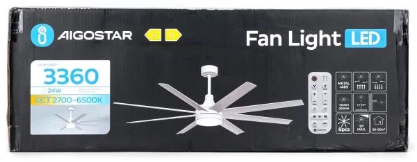 Aigostar - LED Dimmelhető mennyezeti ventilátor LED/24W/230V 2700-6500K + távirányító fehér