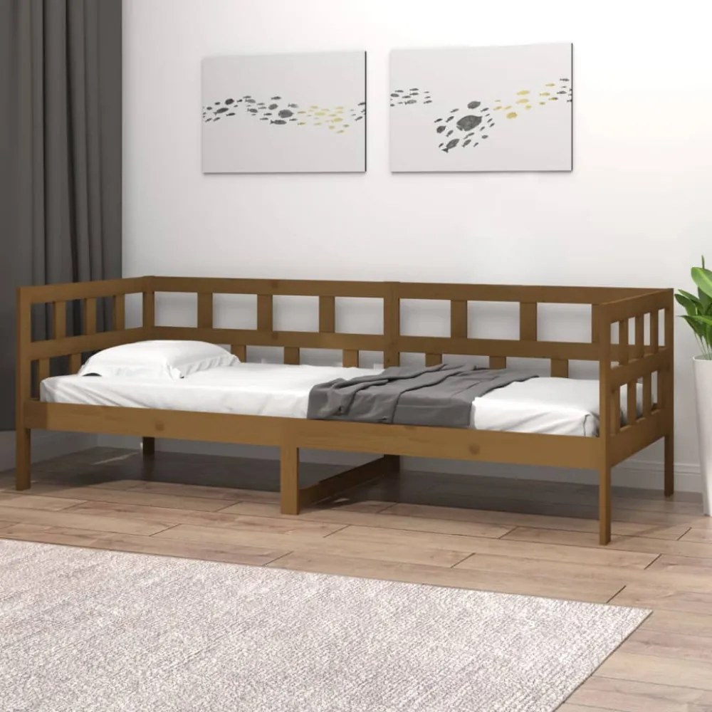 mézbarna tömör fenyőfa kanapéágy 80x200 cm