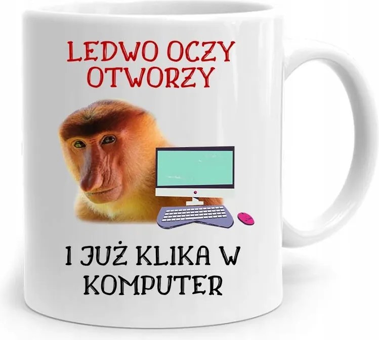 Vicces Bögre Hordozó Janusz Alig Nyitja Ki A Szemét fényképes nyomtatással