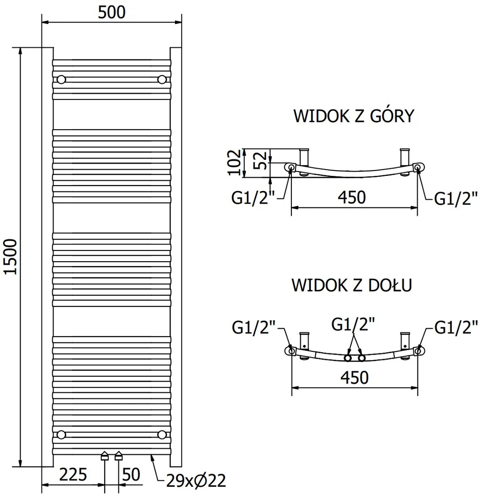 Mexen Ares, elektromos fűtőelem 1500x500 mm + fűtőrúd 600 W, arany fényes, W102-1500-500-2600-50