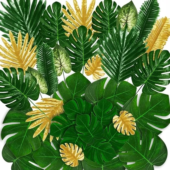 Mesterséges Levelek Monstery Nagy Szett 78 db Zöld Arany