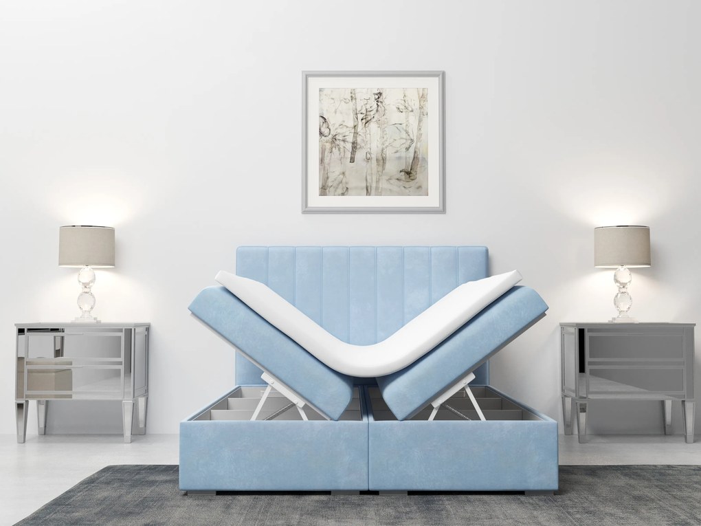 Franciaágy Boxspring 140 cm Ranaly (kék) (tárolóhellyel). Akció -17%. 1020353
