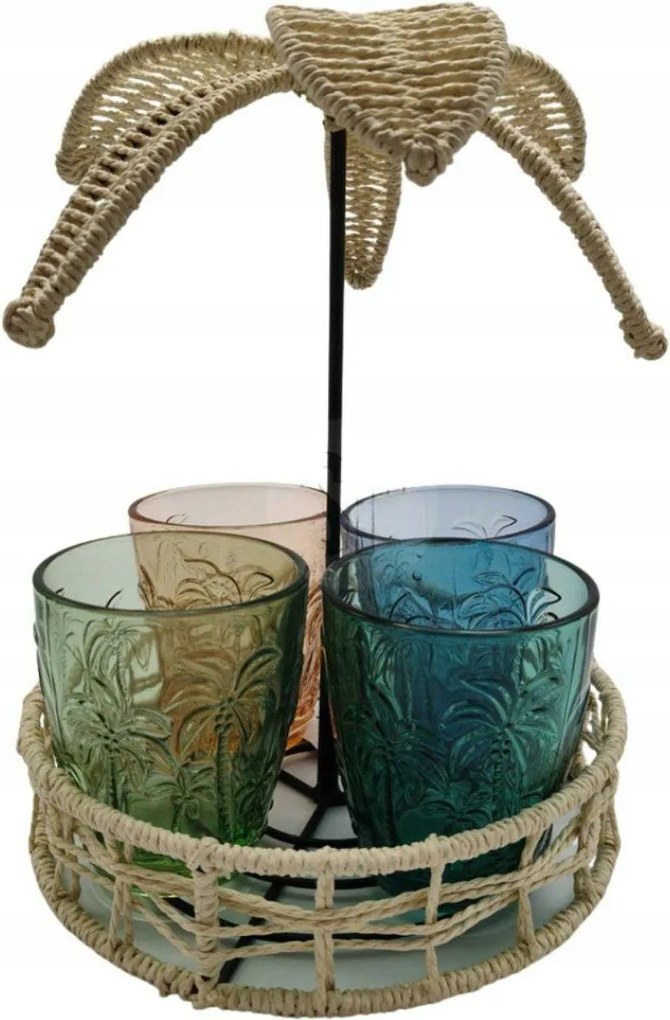 Pohár szett 300 ml Rattan pálmafa állvány Limonádé Ital Szett