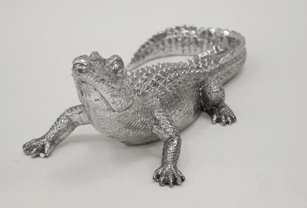 Tropical ezüst színű műanyag krokodil szobor 12x34x16.5cm