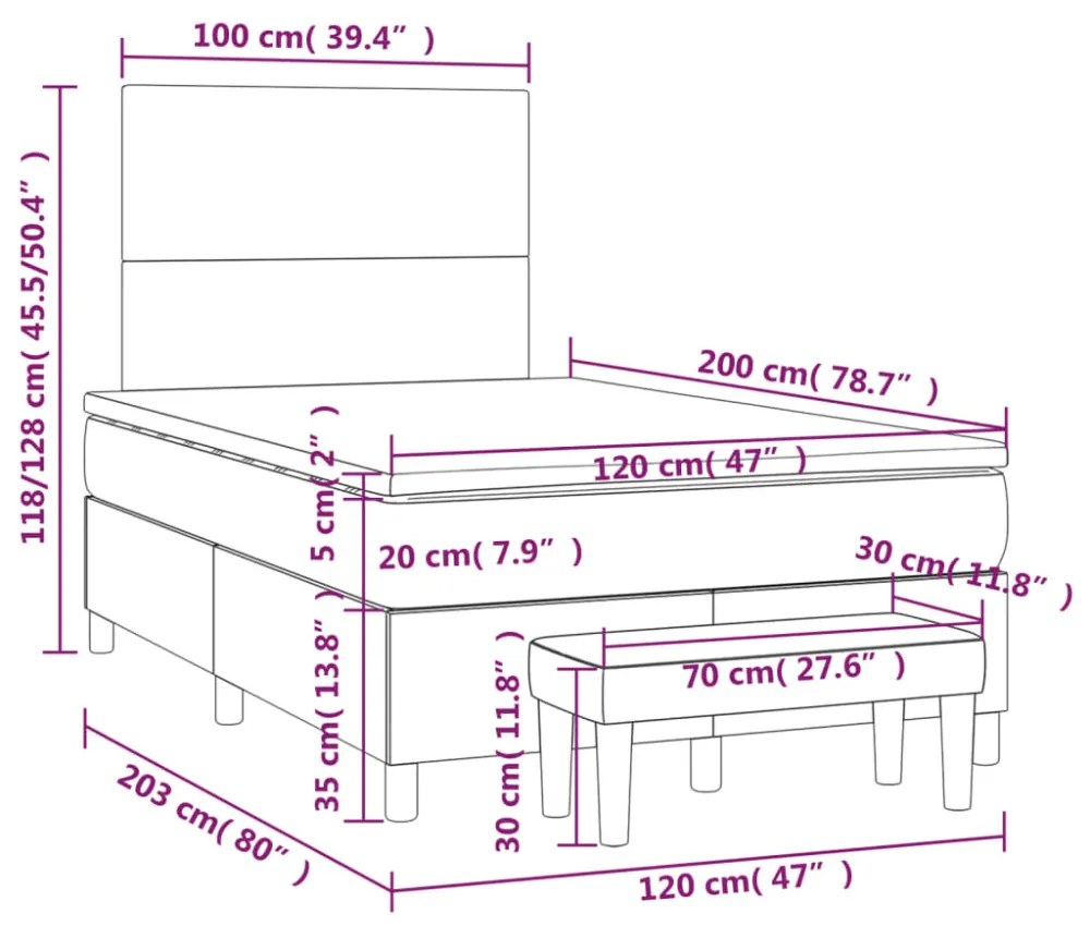 világosszürke bársony rugós ágy matraccal 120 x 200 cm
