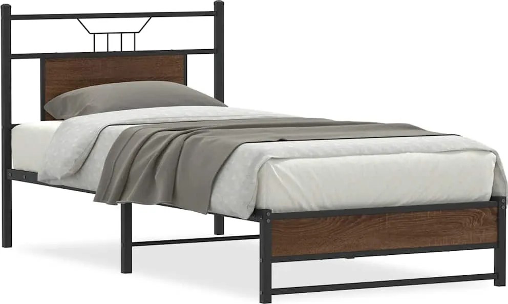 vidaXL barna tölgy színű szerelt fa ágykeret matrac nélkül 90x200 cm