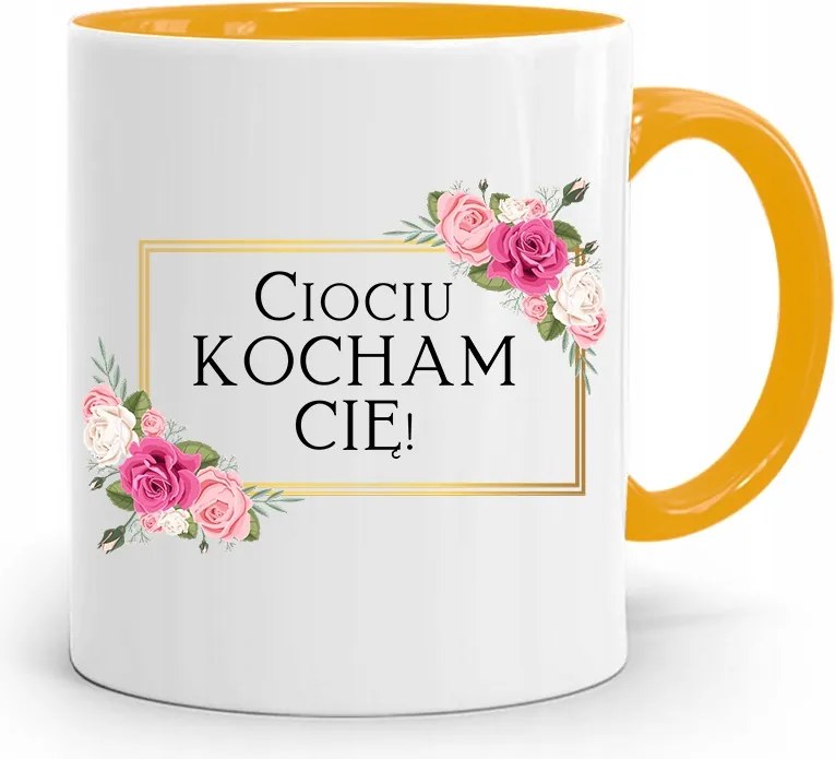 Sárga Bögre Ajándék Néniknek Szeretlek! fényképes nyomattal