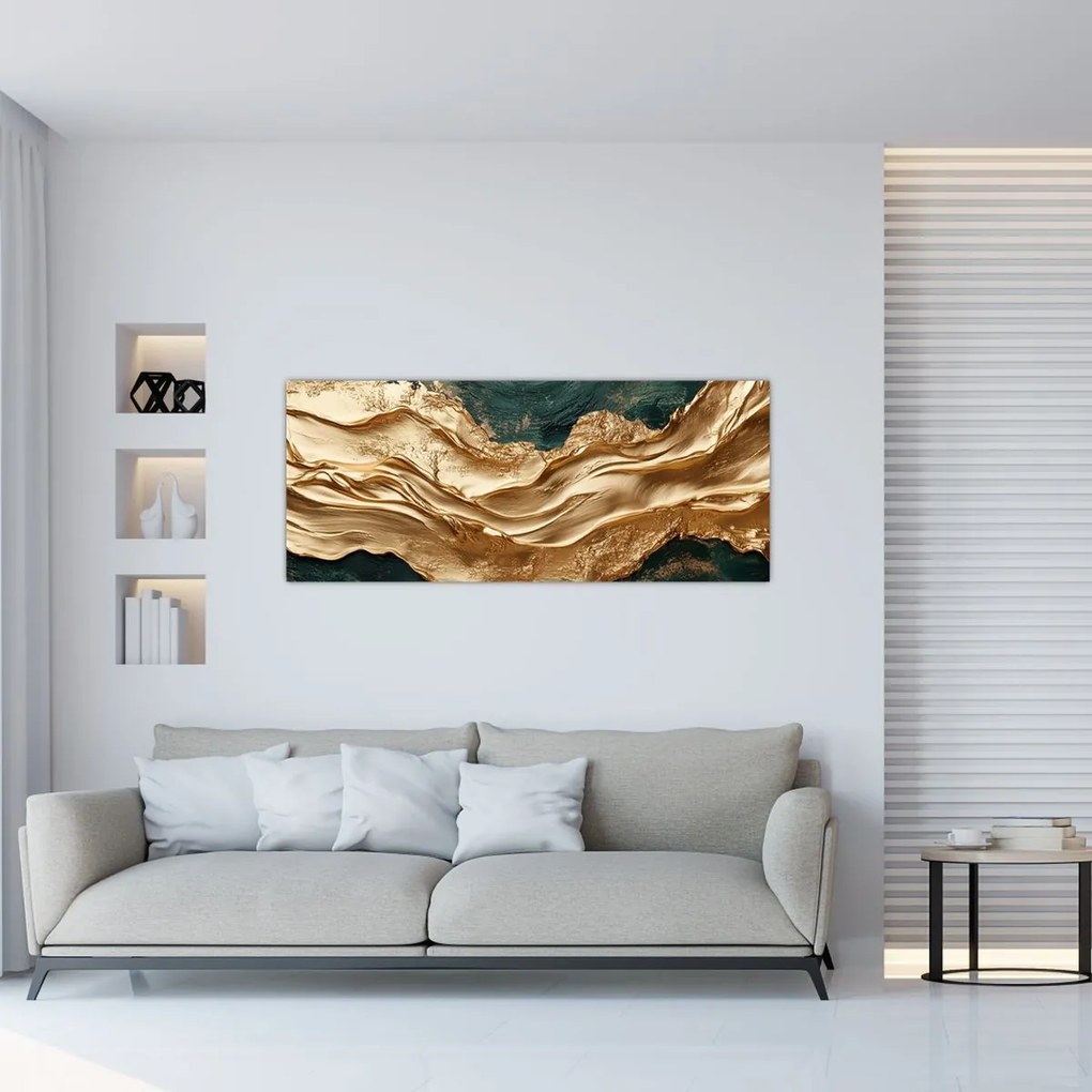 Kép - Zöld absztrakció arannyal II. (120x50 cm)