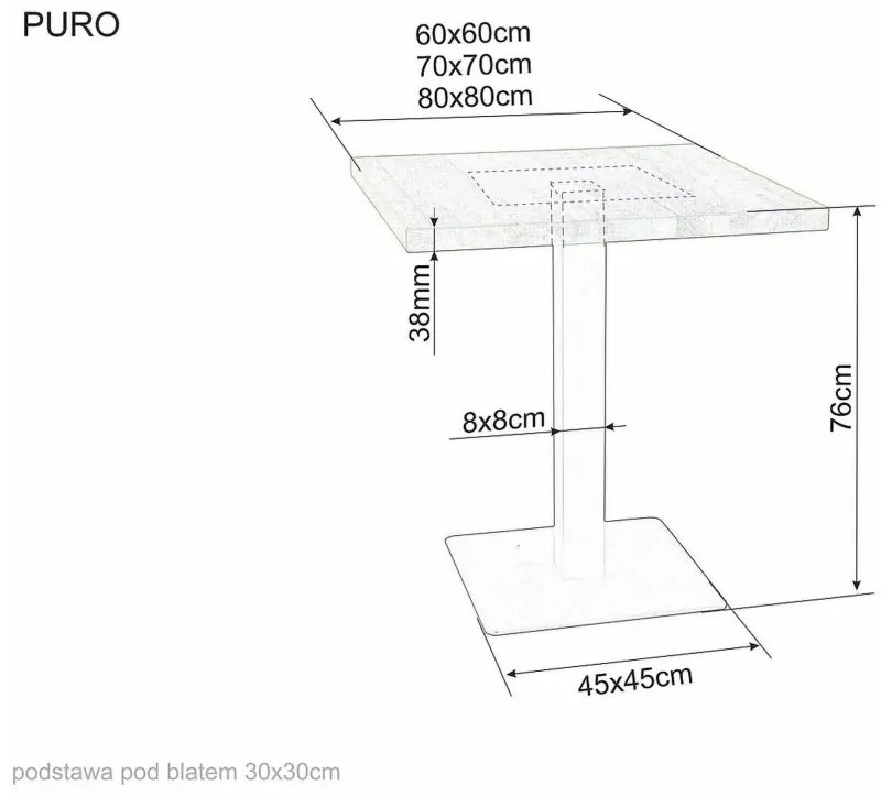 Fekete étkezőasztal tölgy dekorációjú asztallappal PURO 70x70