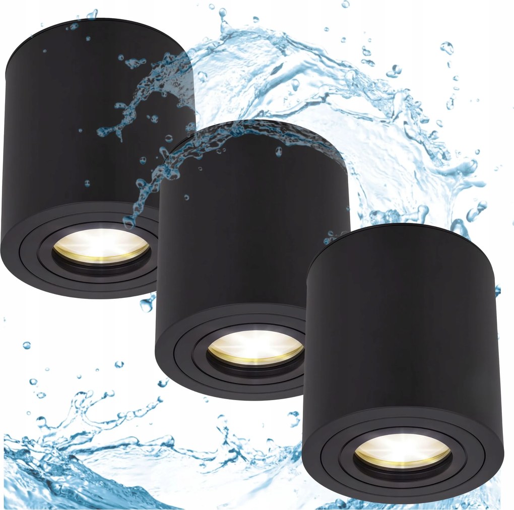 3x Halogén lámpatest GU10 Led cső Fürdőszoba Fekete vízálló Lámpa