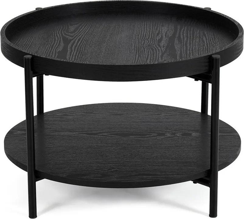 Fekete kerek dohányzóasztal tölgyfa dekorral ø 64 cm Hagen – Bonami Essentials