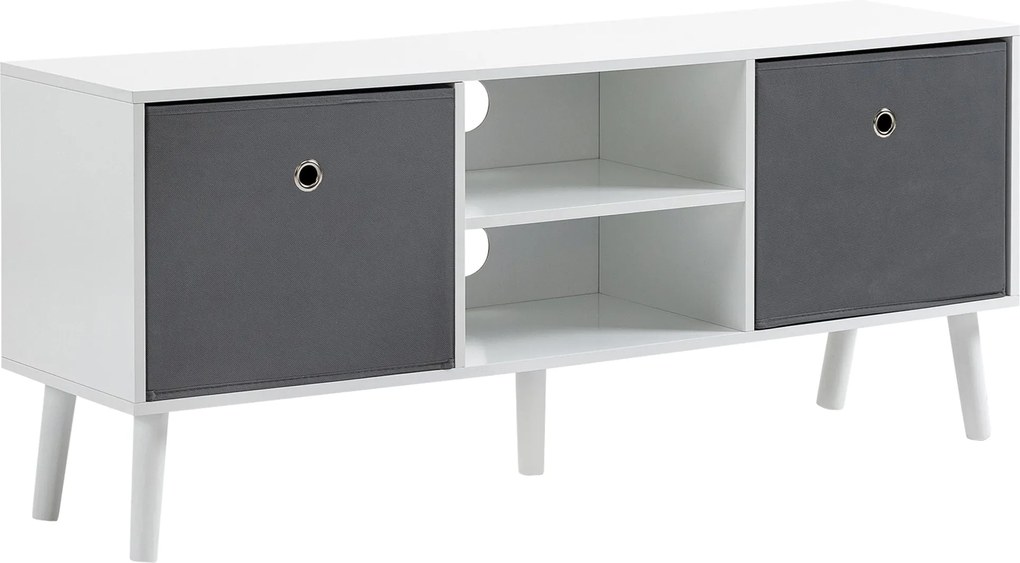 HOMCOM TV Állvány 50 Inches Képernyőig Modern TV Állvány 2 Szövet Fiókkal és 2 Nyitott Polccal 110x29x46.5 cm Fehér és Szürke | Aosom