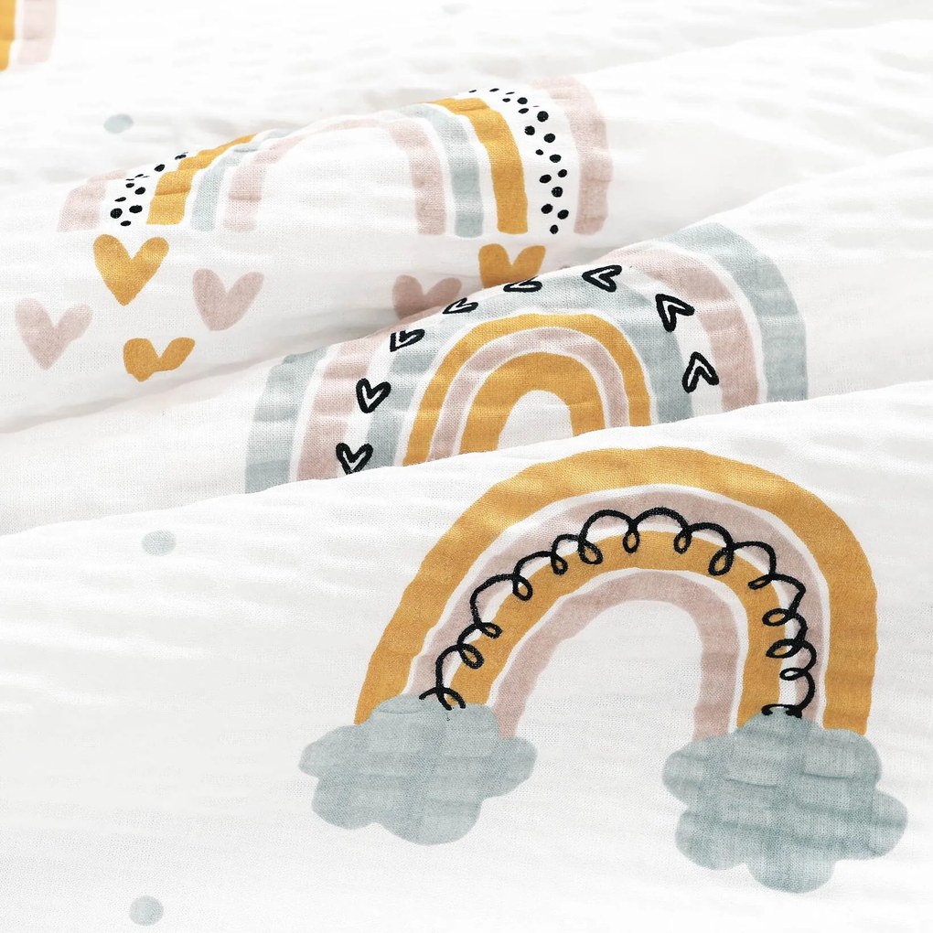 Goldea gyermek krepp ágyneműhuzat duo - festett szivárványok - púderrózsaszín hátoldal 150 x 200 és 50 x 60 cm