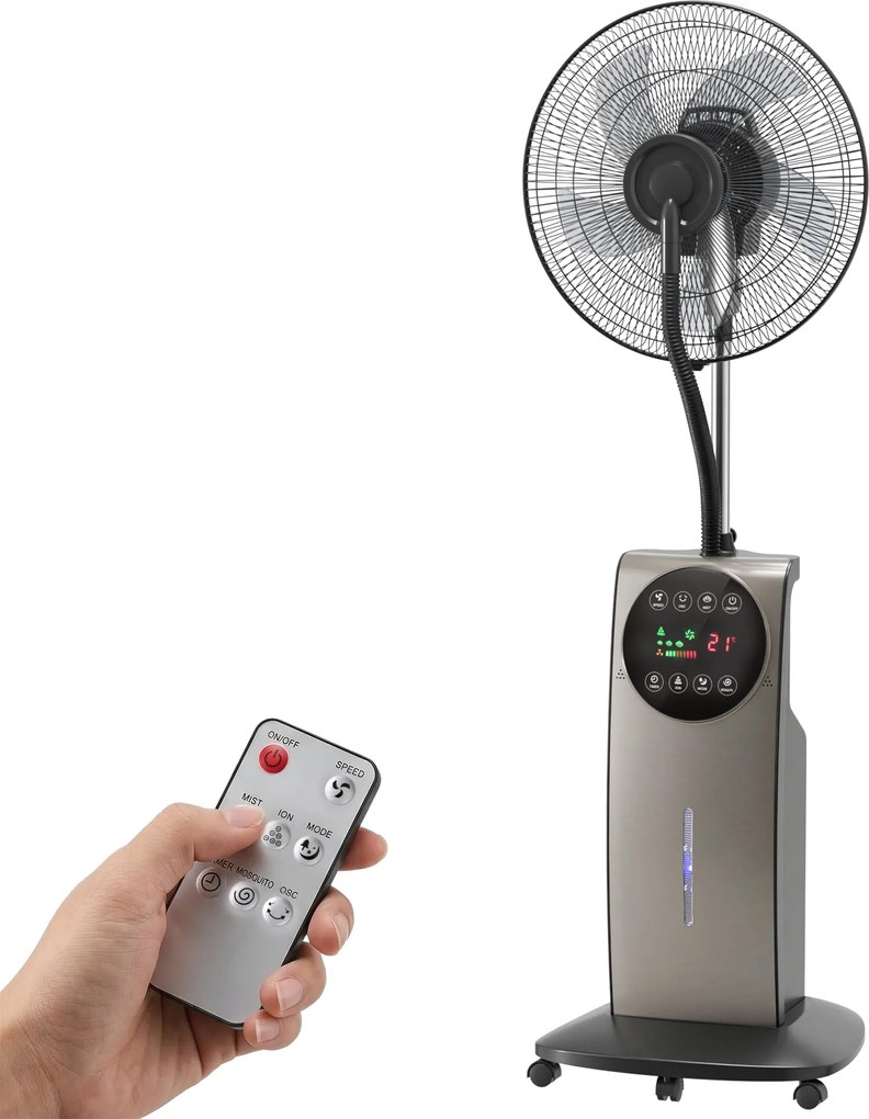 HOMCOM 3 az 1-ben párásító állóventilátor, 90 W, 138 cm, 70° oszcilláció, 3 sebesség, negatív ion, szúnyogriasztó, 3,1 l tartály, távirányító és 12 ór