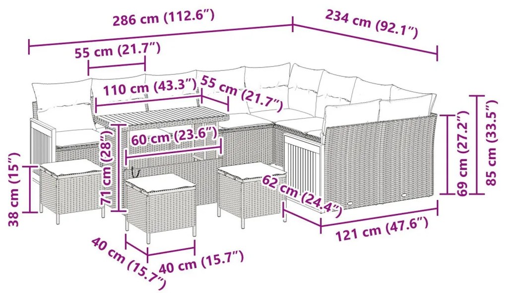 13 Darabos Kerti Kanapé Készlet Párnákkal Bézs Poli Rattan Akác, 4 Darabos Kerti Étkező Készlet Párnákkal Bézs Poli Rattan Akác, 2-Fős Kerti Kanapé Párnákkal Bézs Poli Rattan
