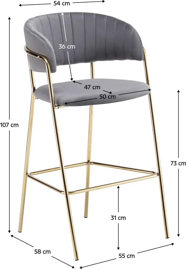 Design bárszék, szürkésbarna Velvet szövet/gold króm arany, DASMIN TYP 2