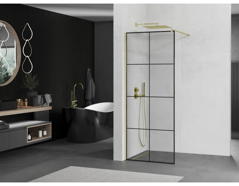 Mexen Kioto zuhanyparaván 80x200 cm 8 mm, arany profil, üveg fekete mintás 1, 800-080-101-01-77