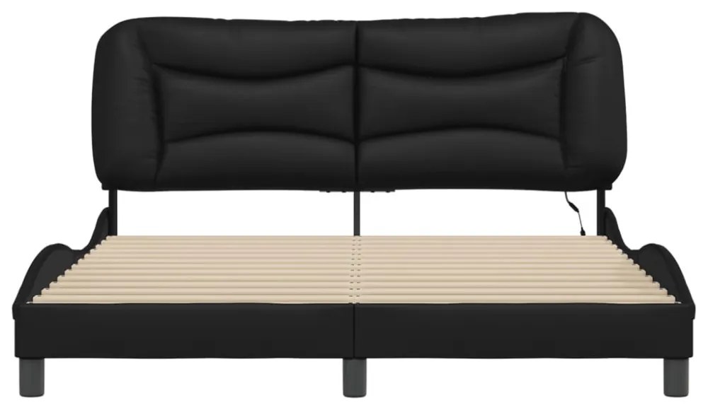 fekete műbőr ágykeret LED-világítással 160 x 200 cm
