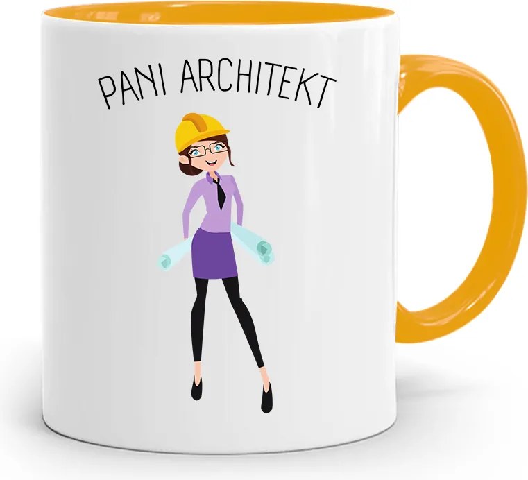 Sárga Építész Bögre Ajándék Építésznő Nyomtatott Fényképpel