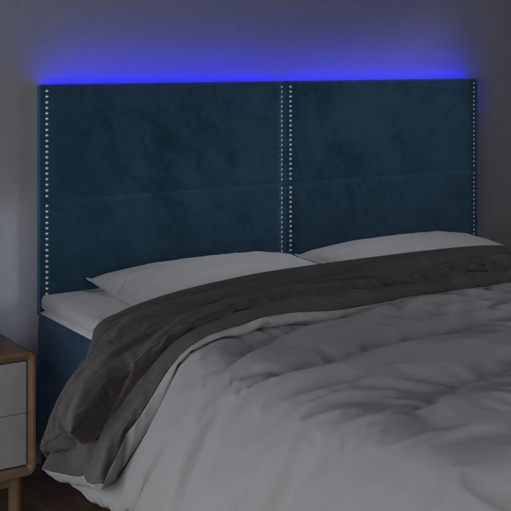 sötétkék bársony LED-es fejtámla 180x5x118/128 cm