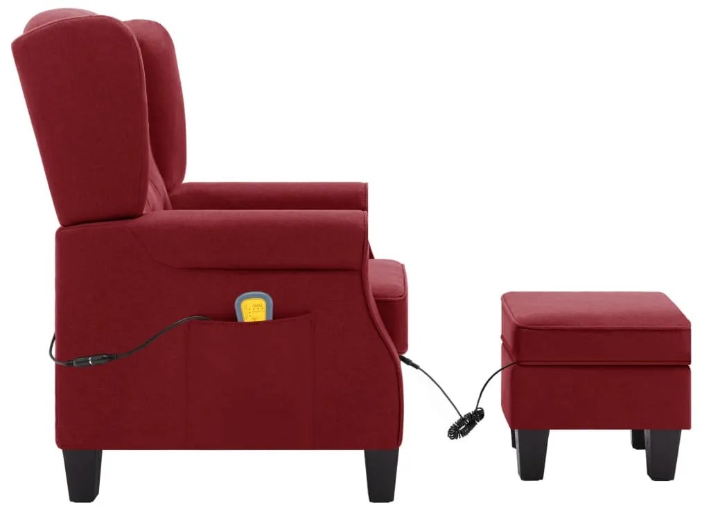 bordó szövet masszázsfotel lábtartóval