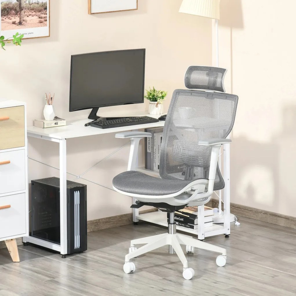 Vinsetto Ergonomikus irodai szék, derékpárna, 3D kartámaszok, ergonomikus, hálós szövet, szürke.