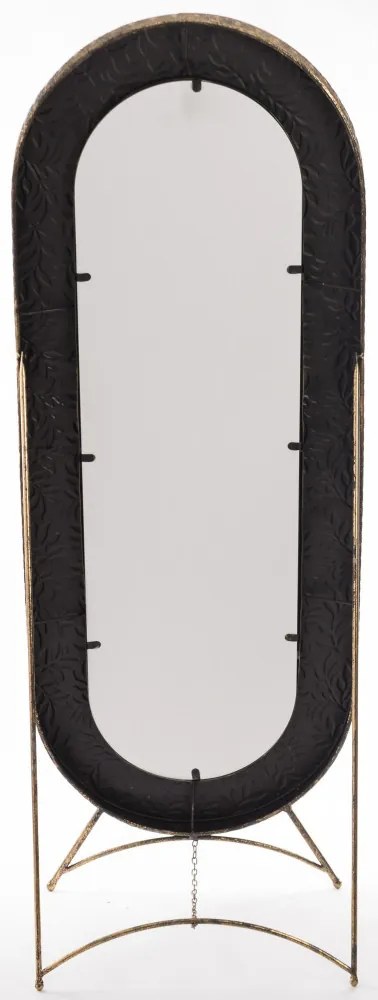 Ovális álló tükör óarany vastag fém dombormintás leveles keretben 157x58x51cm