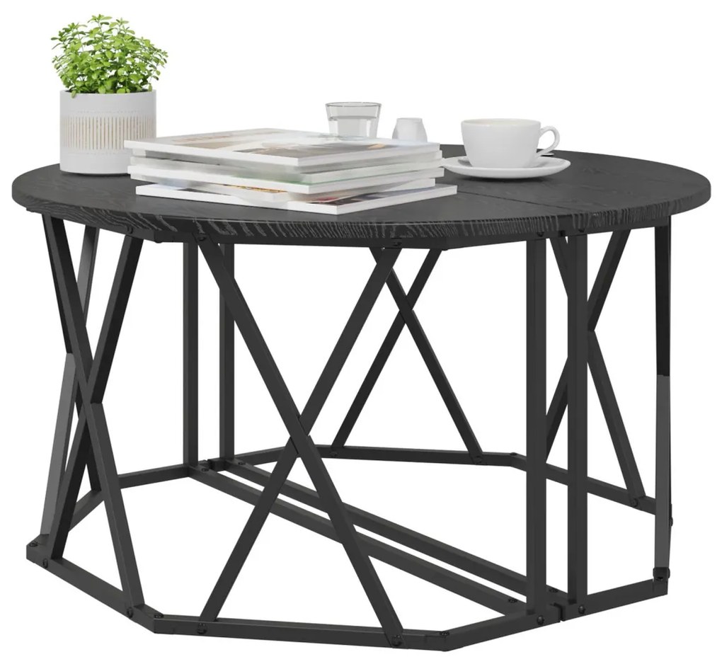 Fekete Oak Kávézóasztal 80x80x42 cm Mérnöki Fa