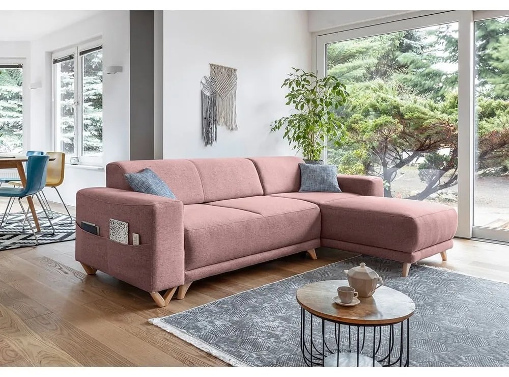 Rózsaszín kinyitható-tárolóhelyes sarokkanapé Classy Sophie – Miuform