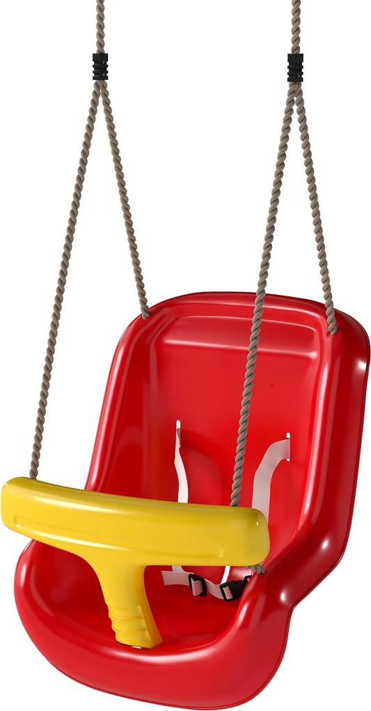 AIYAPLAY kisgyermek hinta magas háttámlával és T-biztonsági rúddal, állítható kötél — beltéri/kültéri, piros | Aosom
