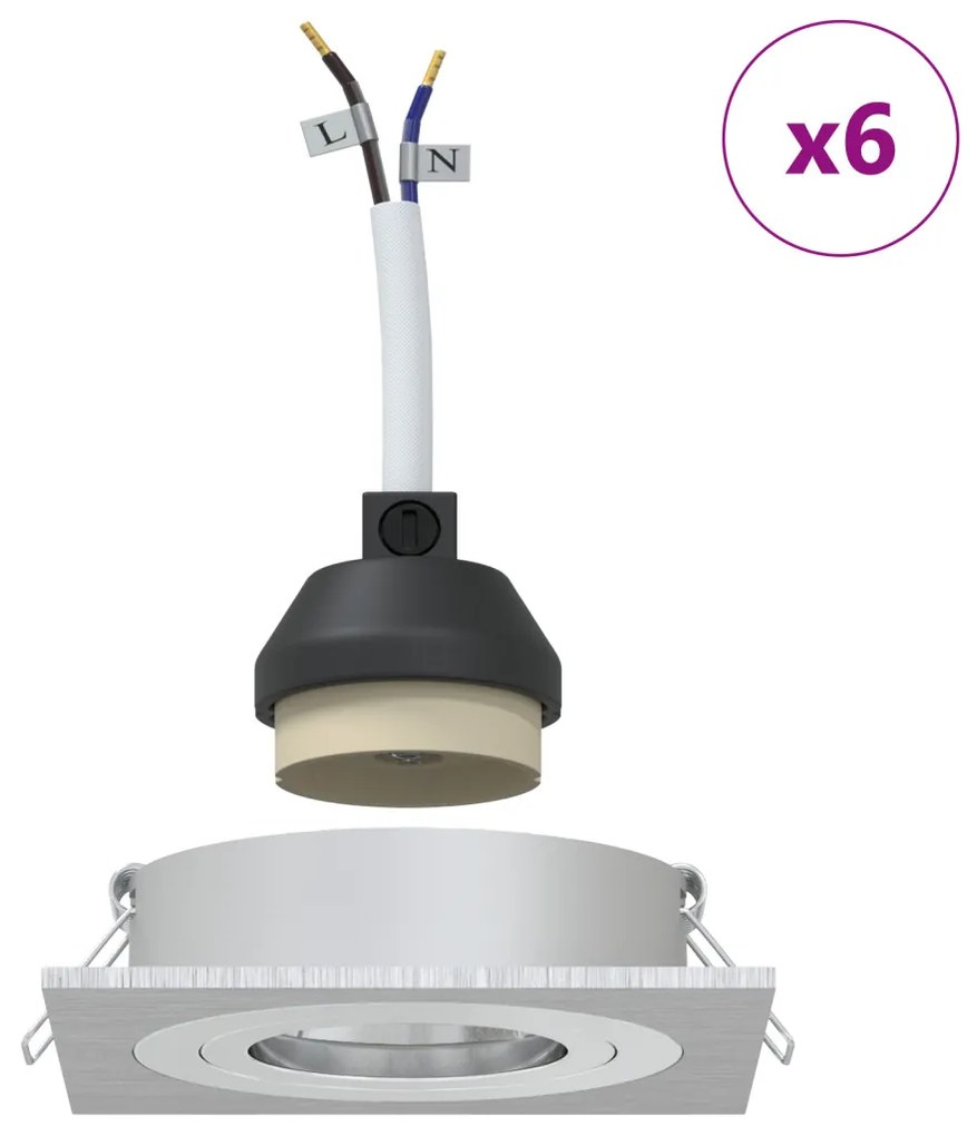Beépített spotlámpák 6 db Négyzet alakú GU10 Ezüst 91x91 mm